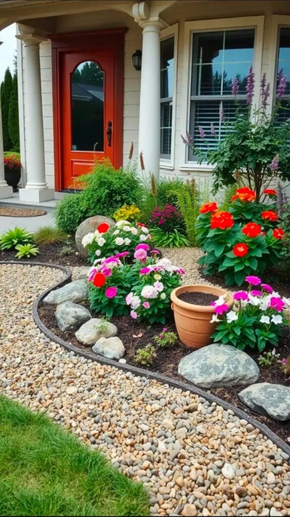 Decorative rocks for small front yard landscaping ideas