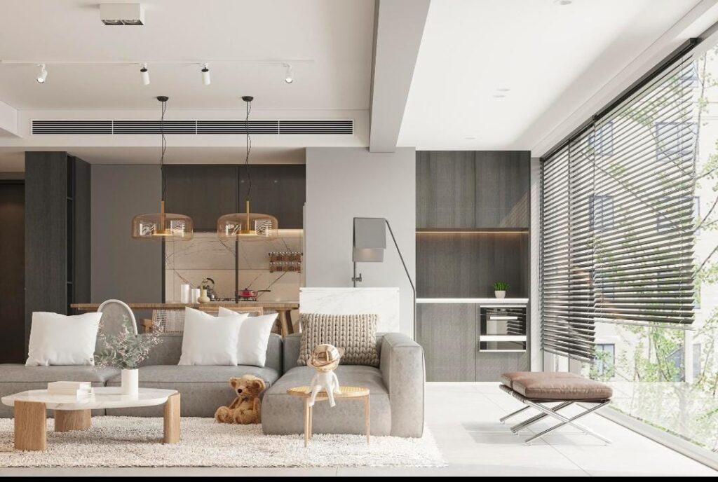 Minimalist living room setup for first-time homeowners with neutral decor and natural light