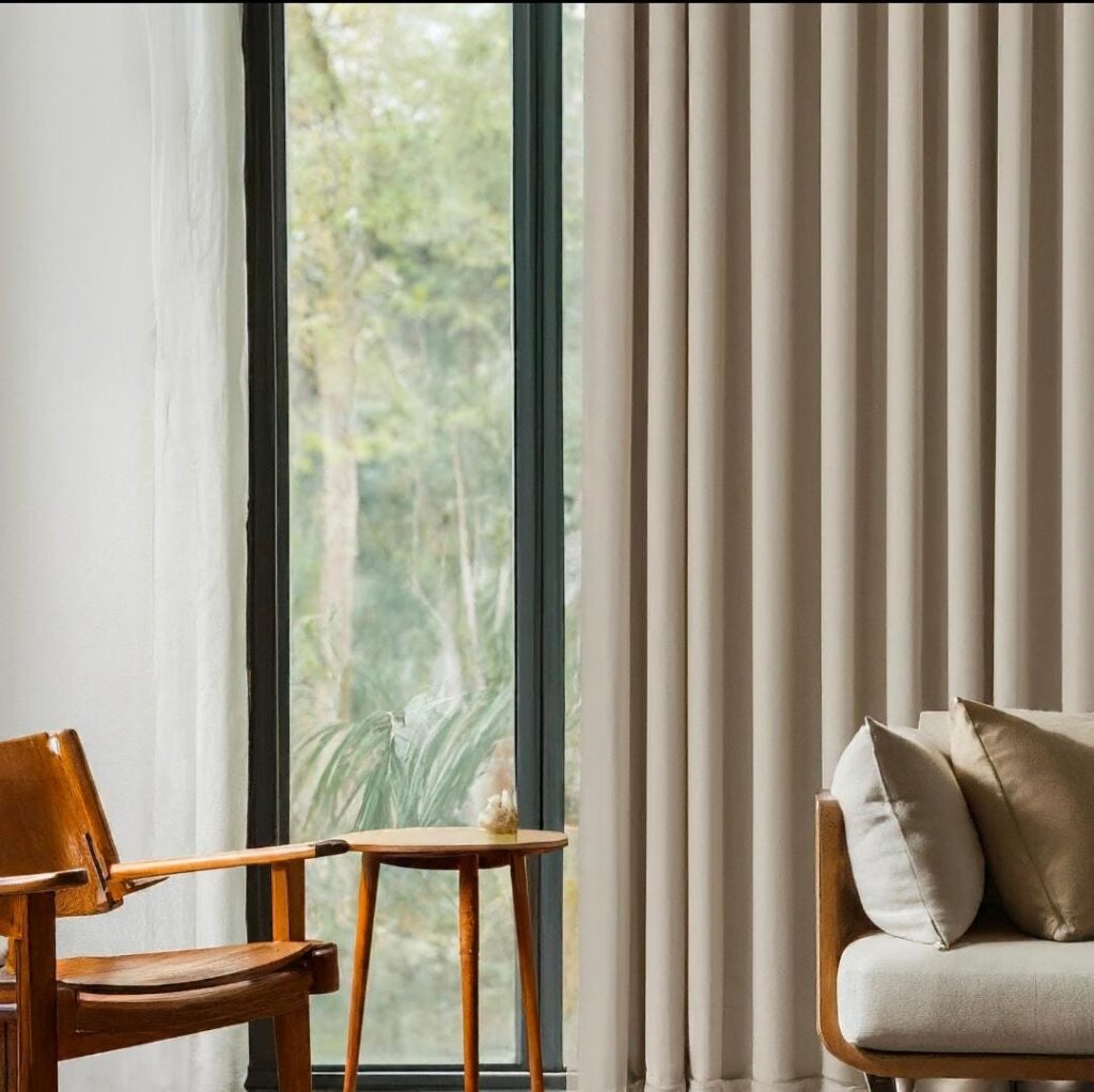 Textured rug and neutral pillows in a cozy minimalist living room