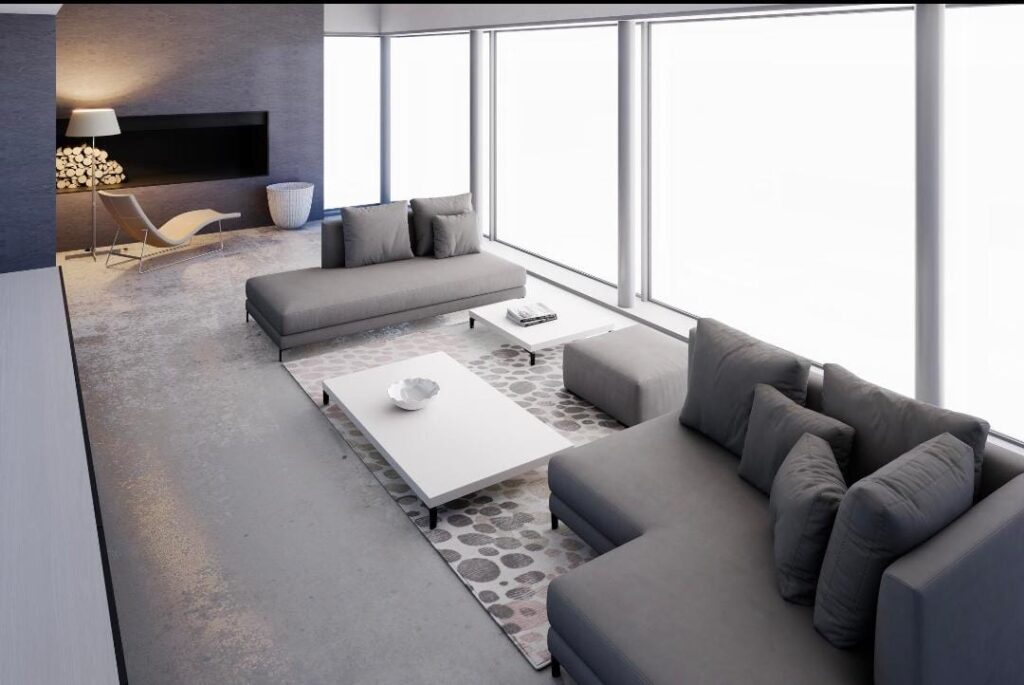 Neutral minimalist living room with beige sofa and soft earth tones