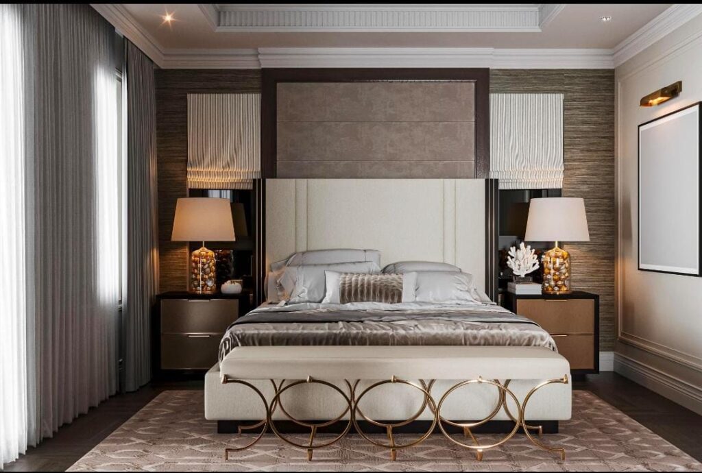 brass accents in luxury bedroom decor