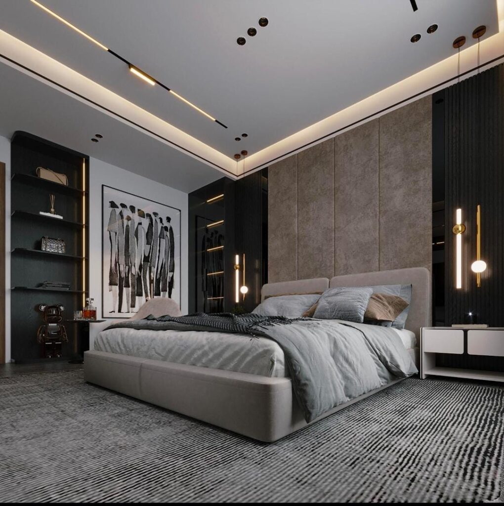 minimalist wall art in neutral bedroom