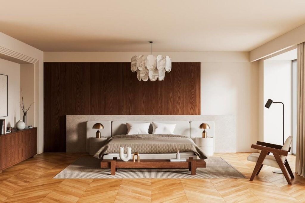 quiet luxury bedroom with neutral beige and cream tones