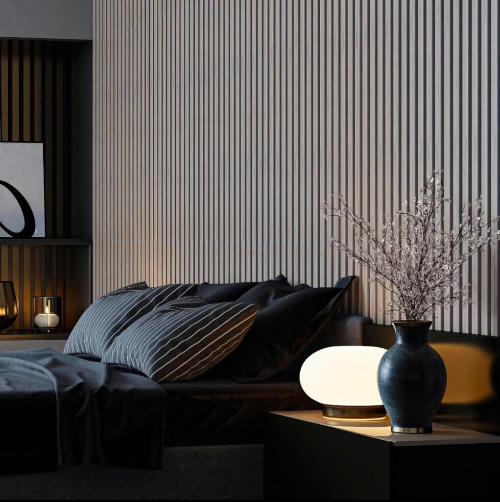 bedroom with warm ambient lighting design